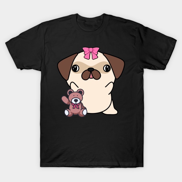 Cute pug holds a teddy bear T-Shirt by Pet Station